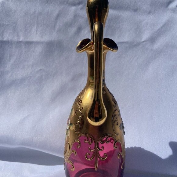Cranberry Bohemian Glass Cruet, Gilded, Hand-painted, enameled appliques - Picture 11 of 13